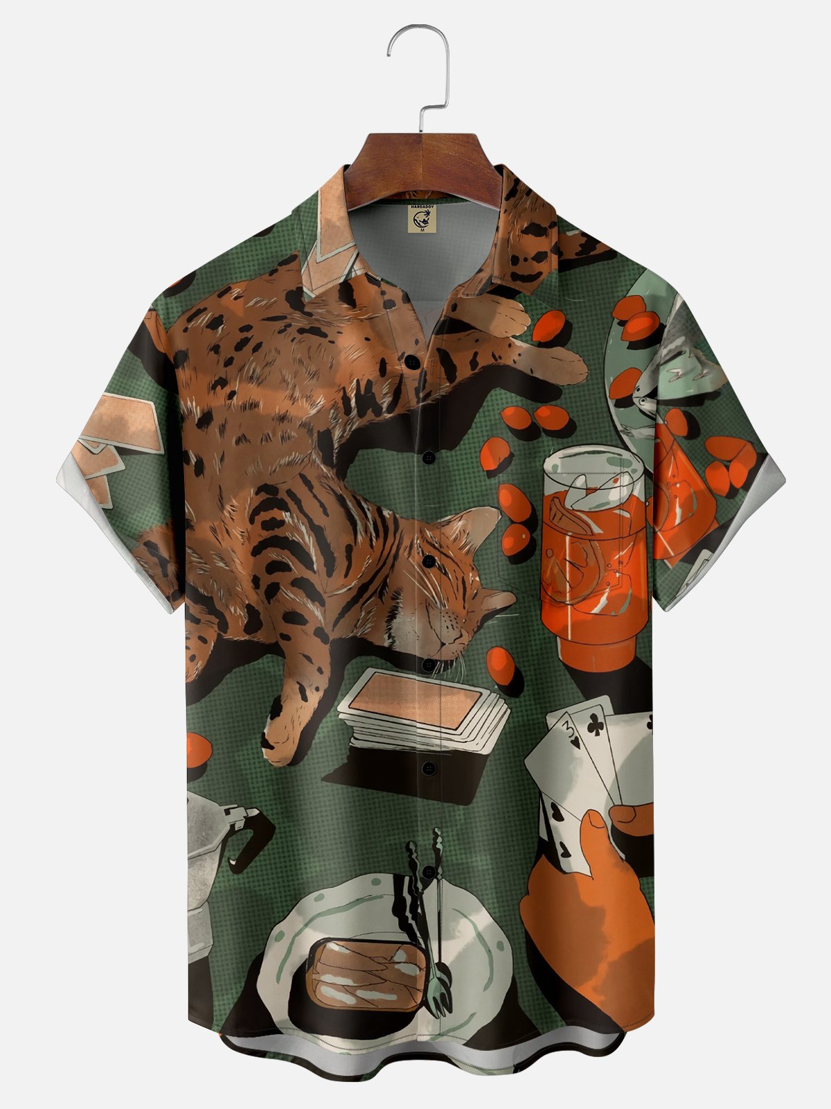 Moisture-wicking Artist Cat Leisurely Painting Chest Pocket Casual Shirt