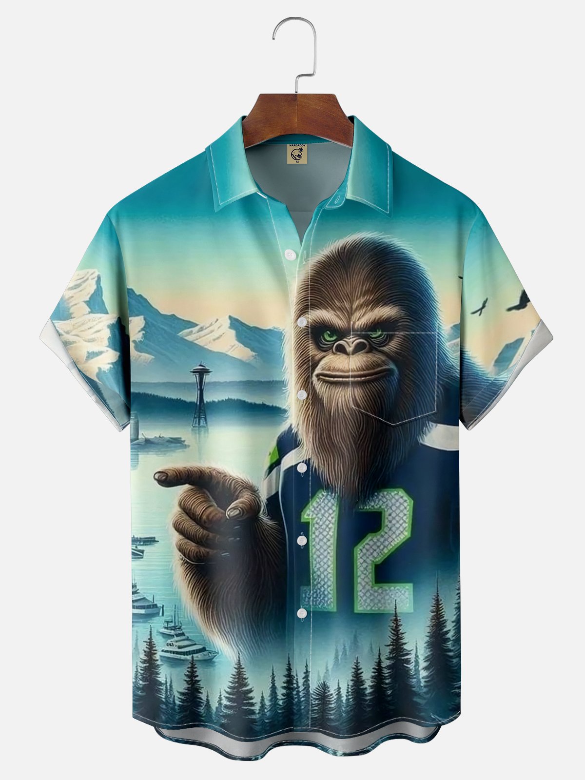 Moisture Wicking Seattle Art Rugby Bigfoot Chest Pocket Casual Shirt