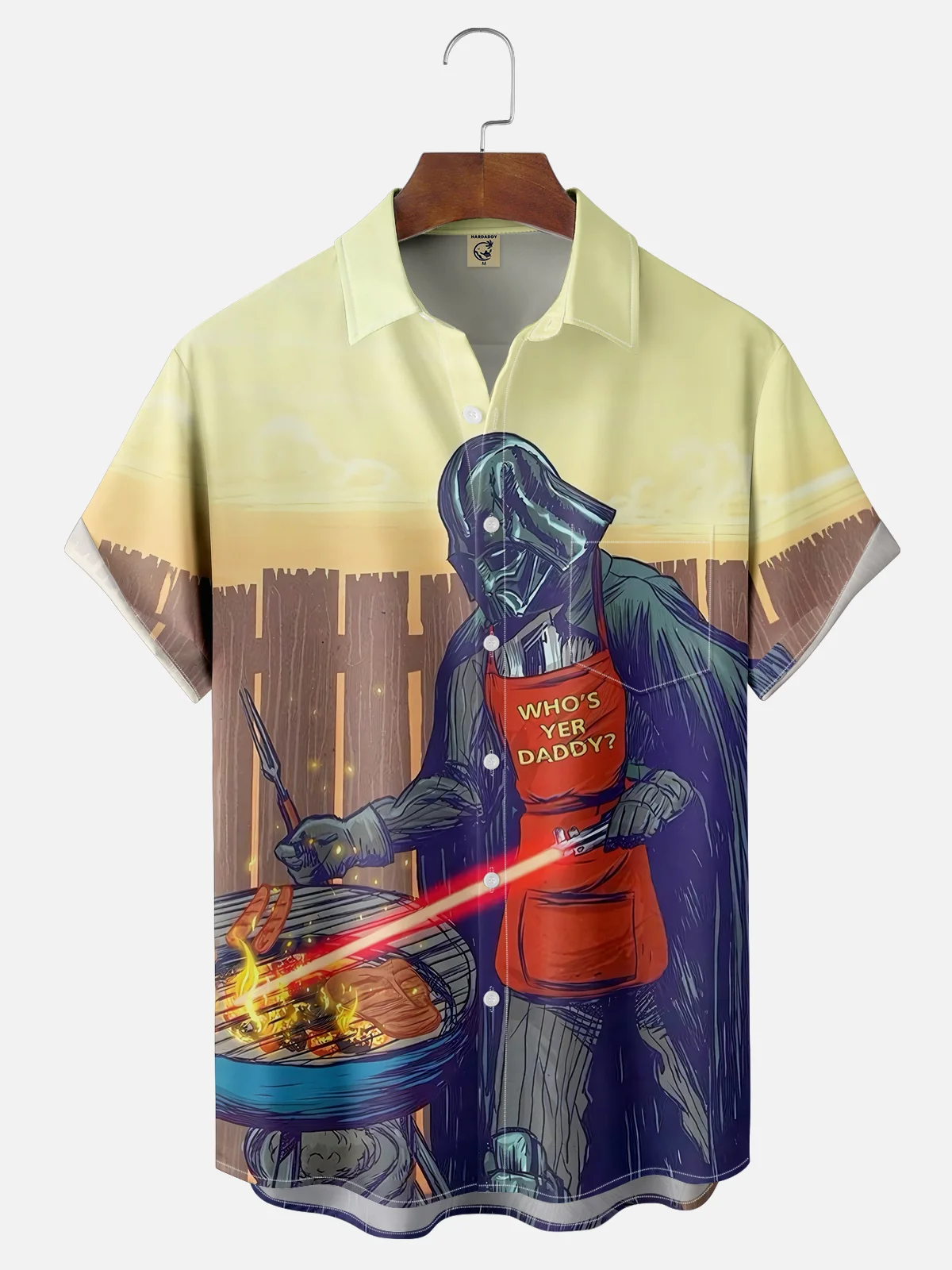 Moisture-wicking Star Robot Droid Grill Chest Pocket Hawaiian Shirt