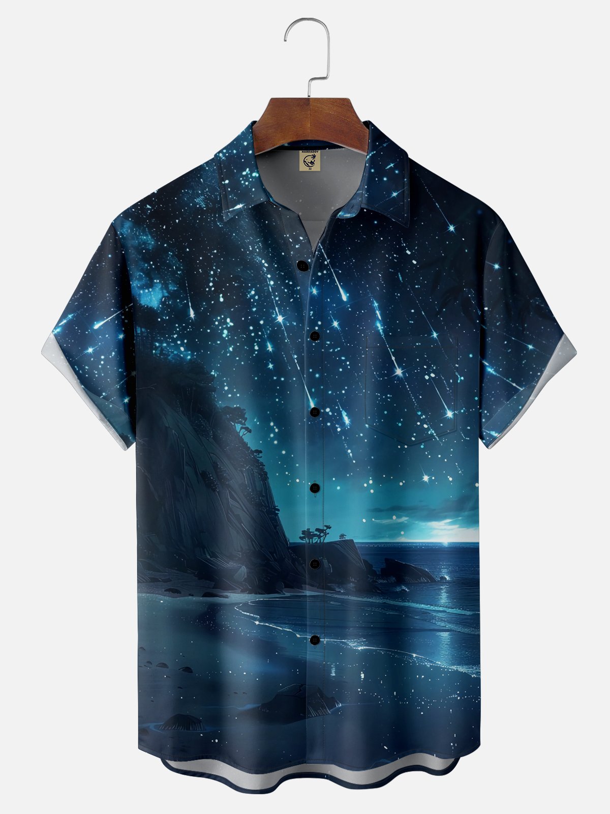 Moisture-wicking Meteor Shower Beach Chest Pocket Hawaiian Shirt