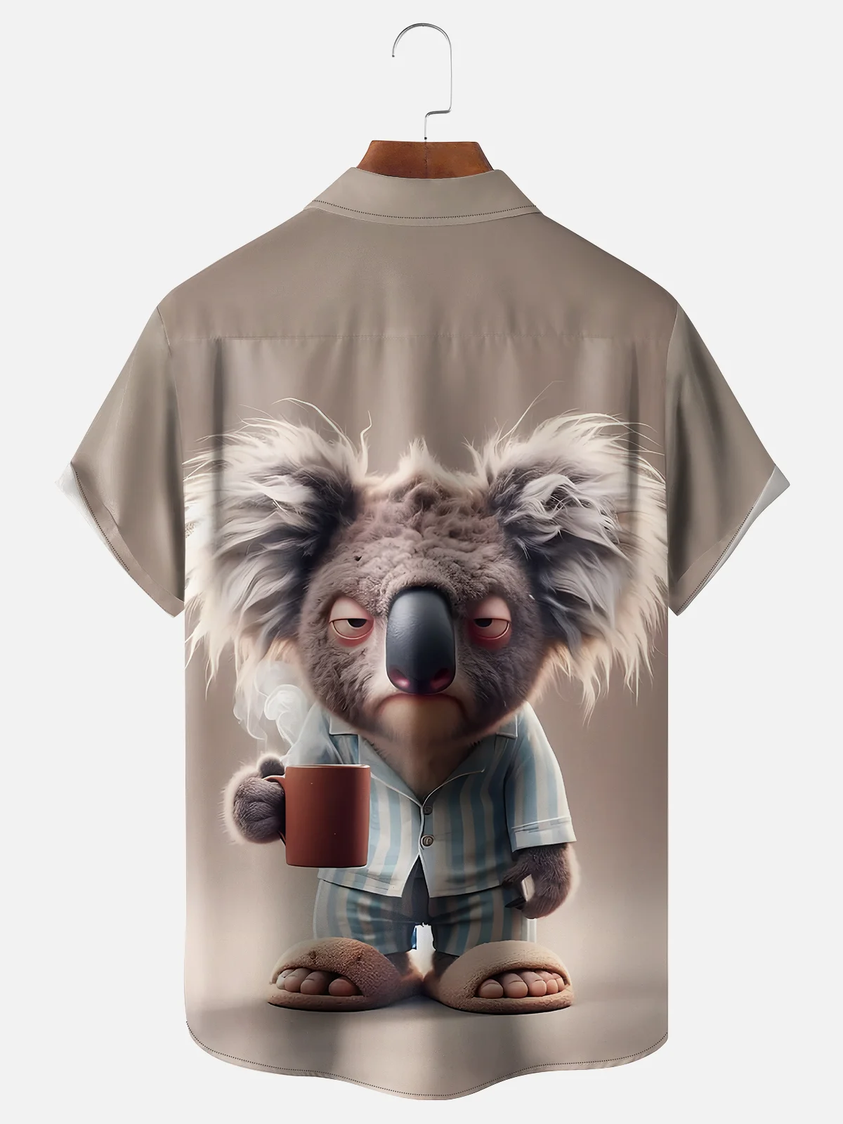 Moisture-wicking Coffee Sleepy Koala Chest Pocket Hawaiian Shirt