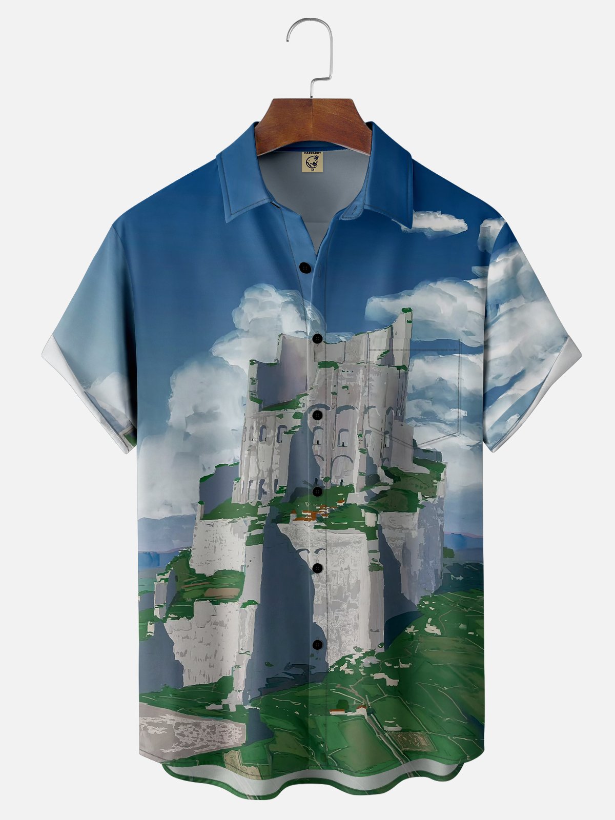 Moisture-wicking Ruins Building Mountains Chest Pocket Casual Shirt