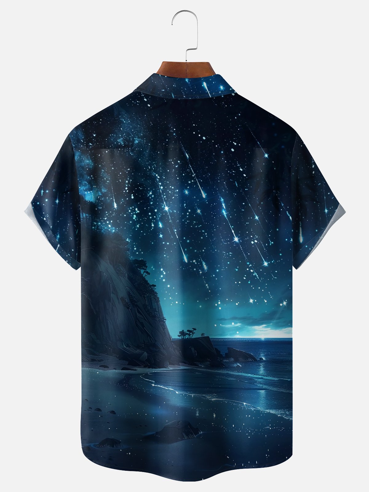 Moisture-wicking Meteor Shower Beach Chest Pocket Hawaiian Shirt