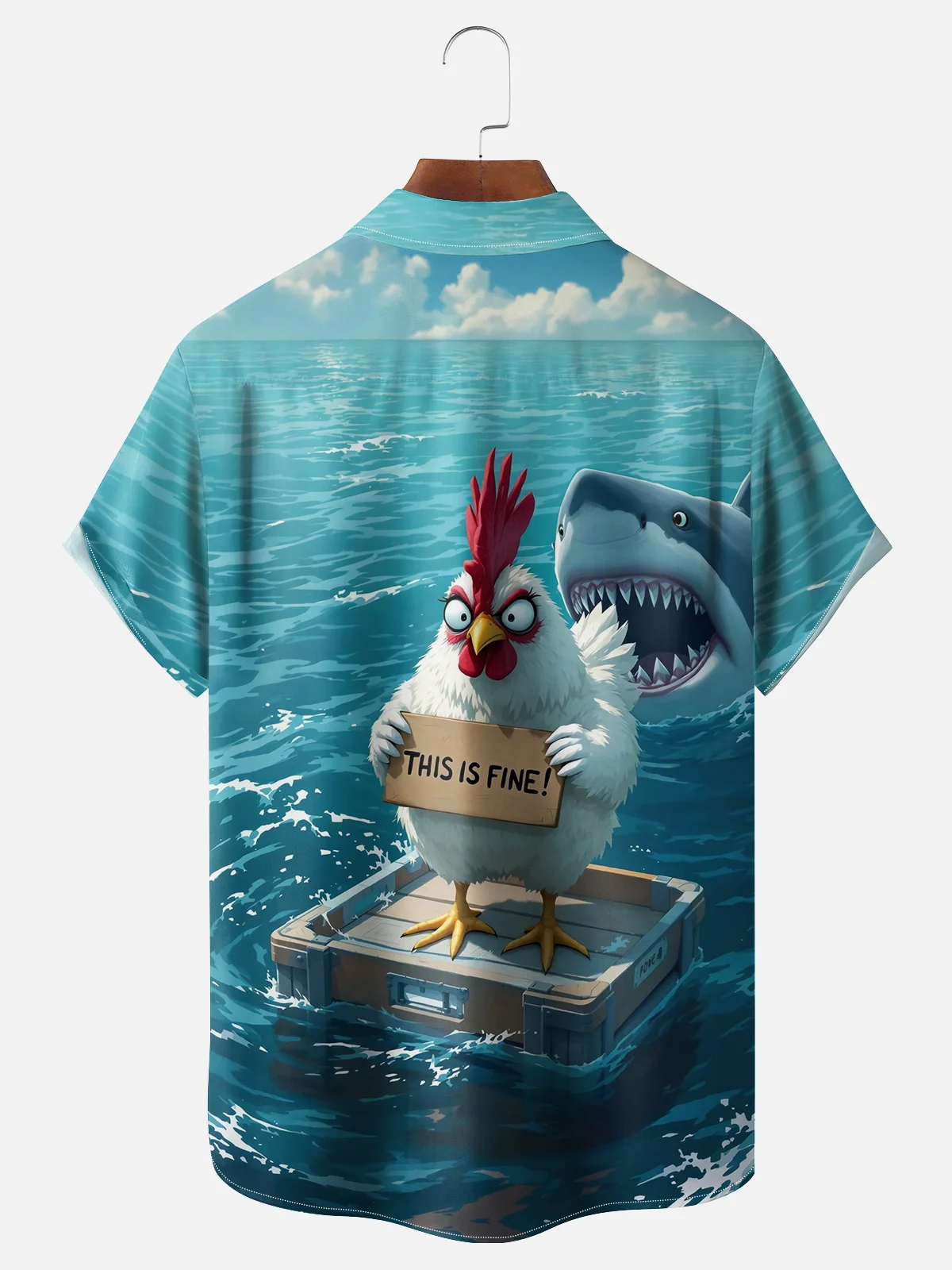 Moisture Wicking Hawaiian Shark Chicken Chest Pocket Hawaiian Shirt