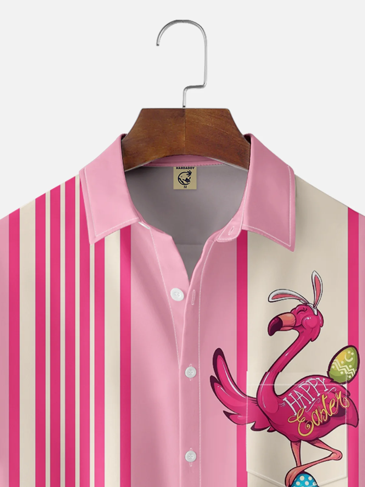 Moisture-wicking Happy Easter Flamingo Egg Art Chest Pocket Bowling Shirt