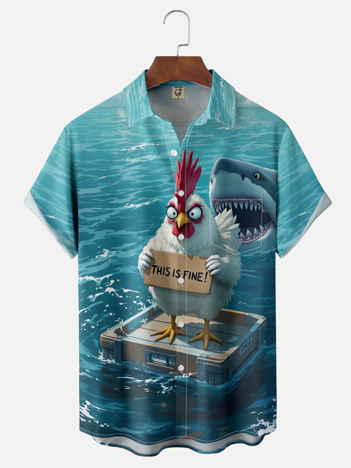 Moisture Wicking Hawaiian Shark Chicken Chest Pocket Hawaiian Shirt