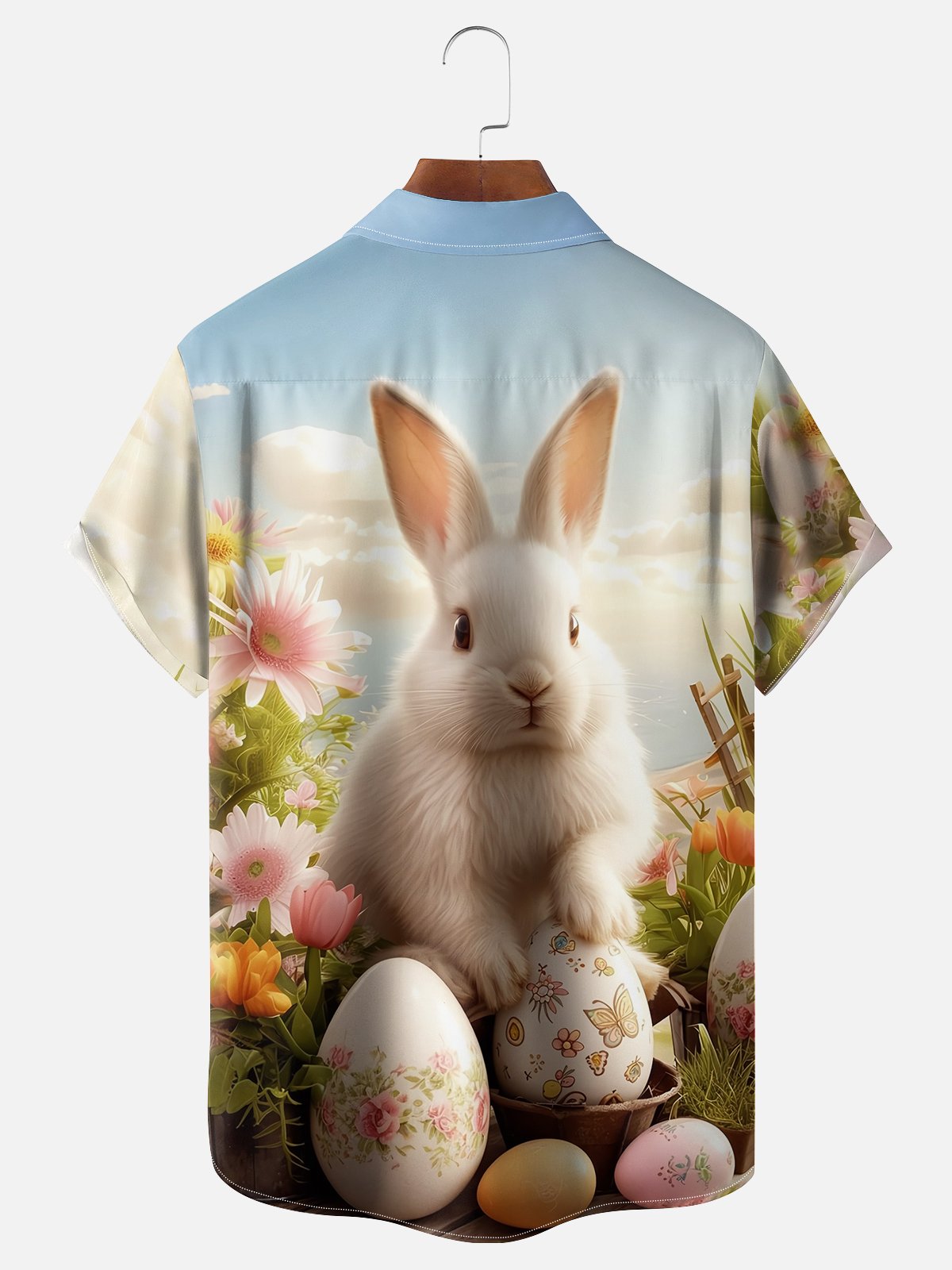 Moisture-wicking Easter Bunny Egg Art Chest Pocket Casual Shirt