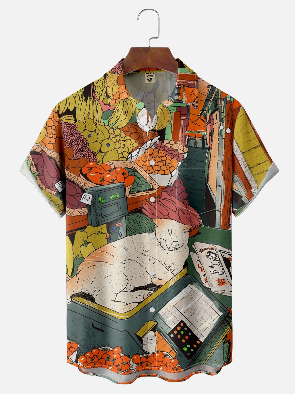 Moisture-wicking Artist Cat Grocery Store Painting Chest Pocket Casual Shirt