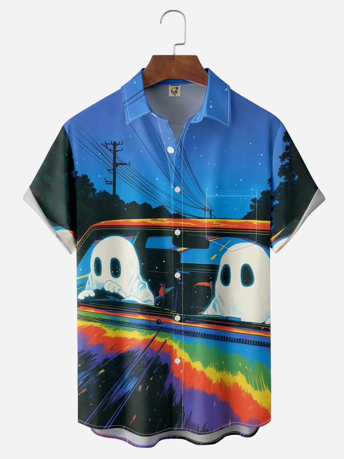 Moisture Wicking Rainbow Ghost Road Bike Chest Pocket Casual Shirt