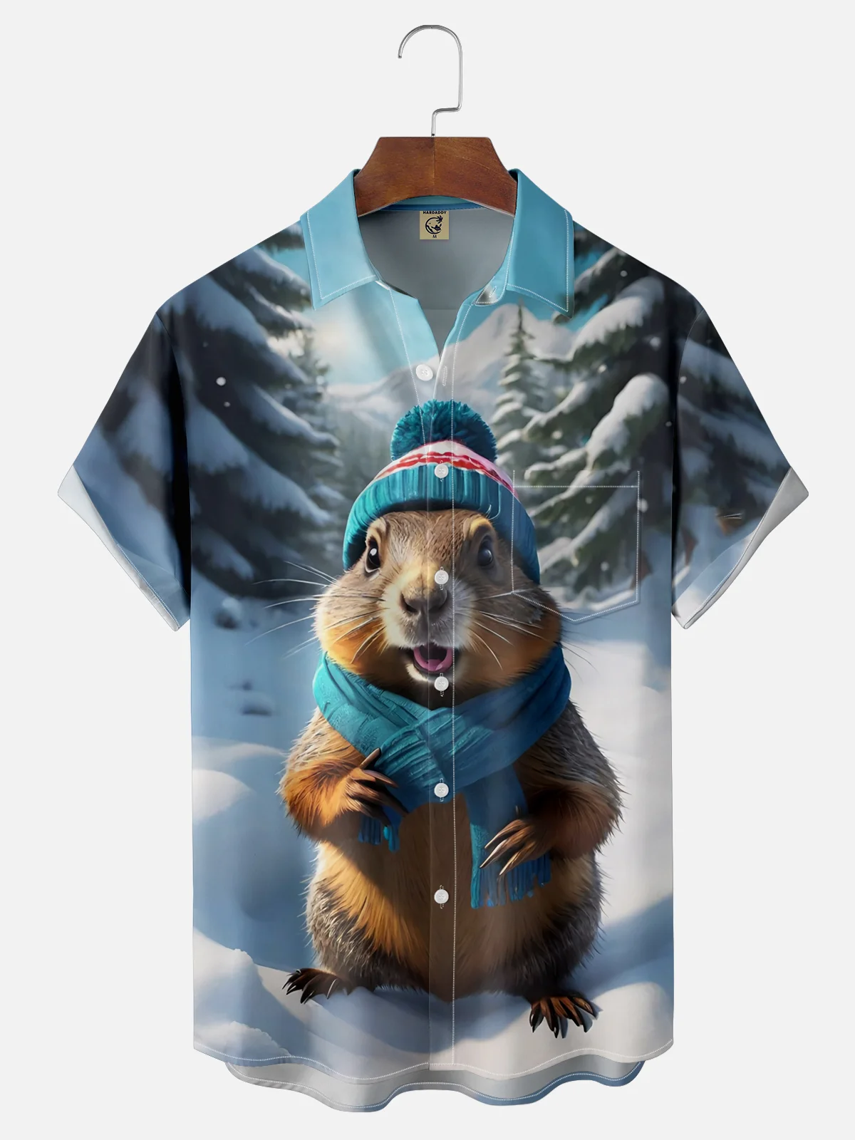 Moisture-wicking Groundhog Day Art Groundhog Chest Pocket Hawaiian Shirt