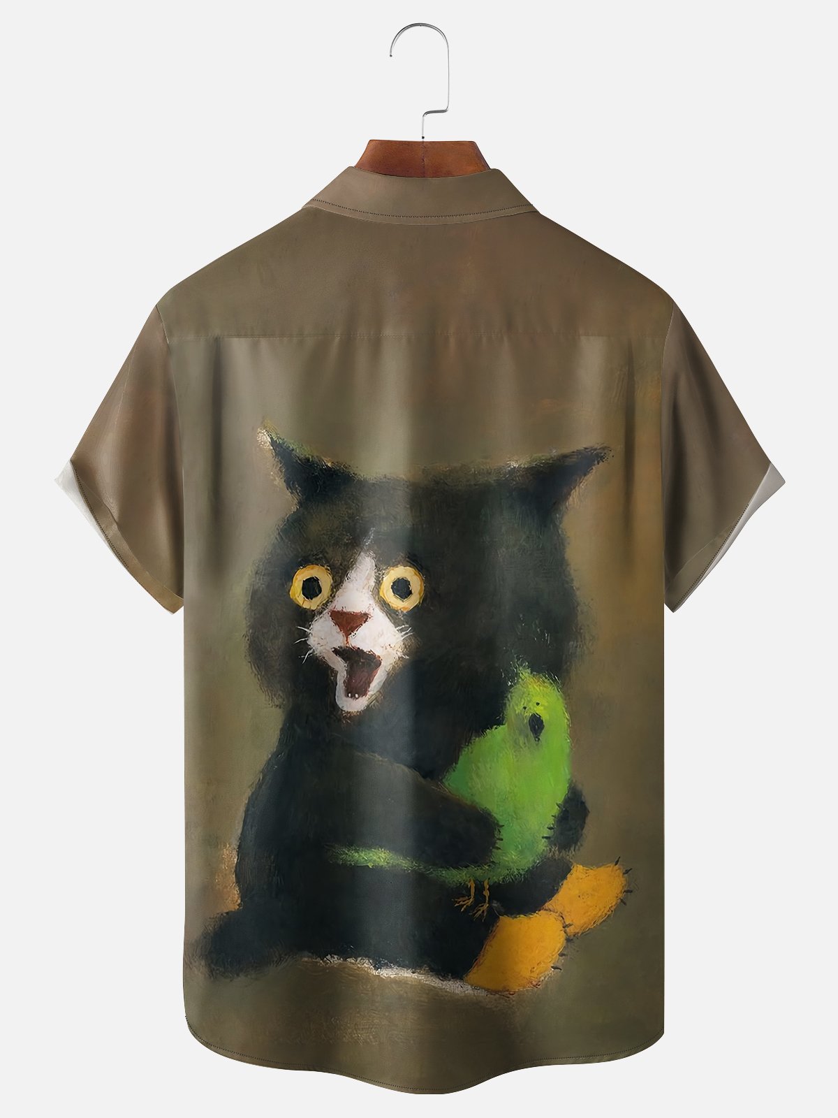 Moisture Wicking Cartoon Cat Chest Pocket Casual Shirt