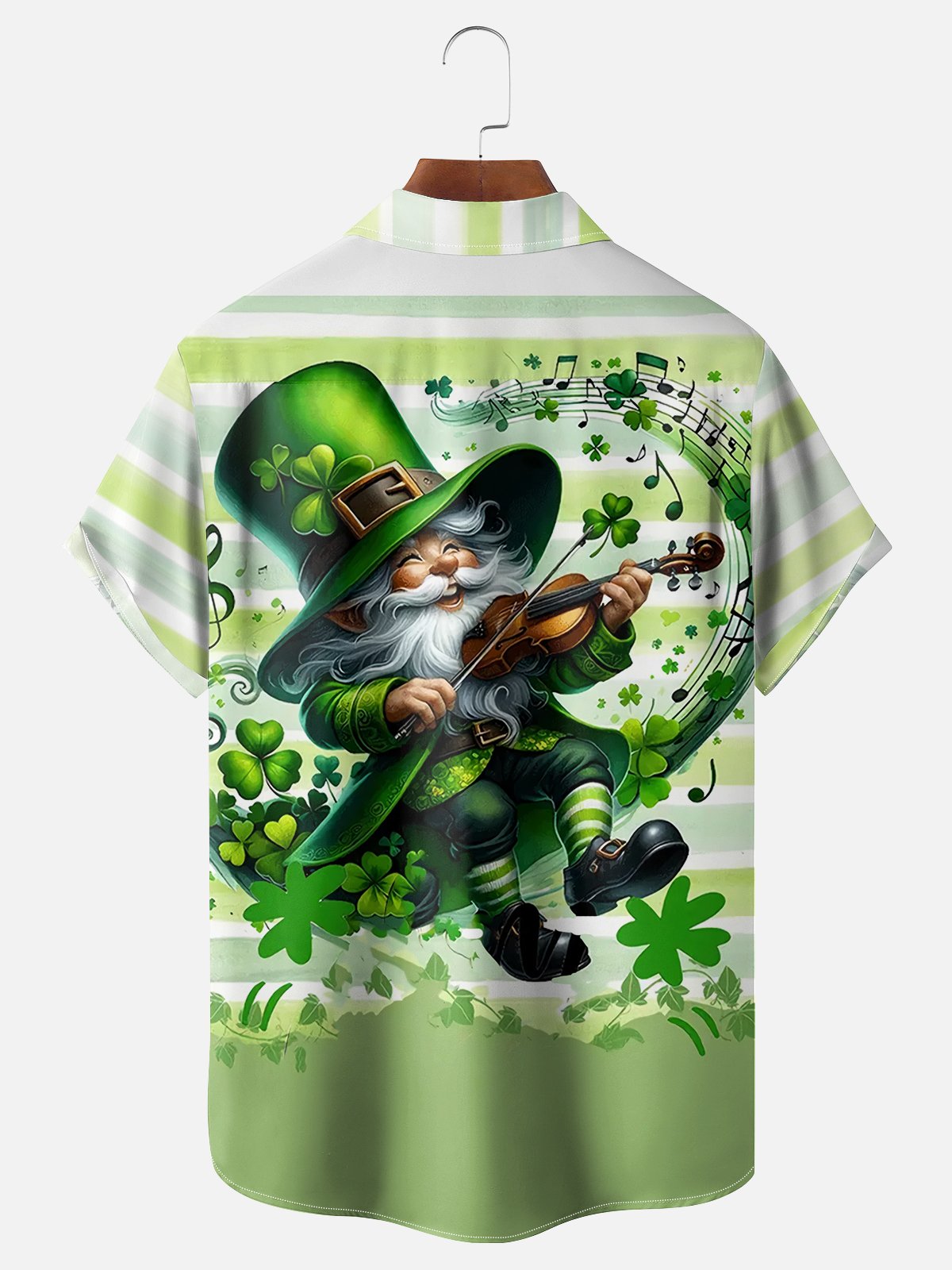 Moisture Wicking St. Patrick's Day Musical Gnome Chest Pocket Casual Shirts