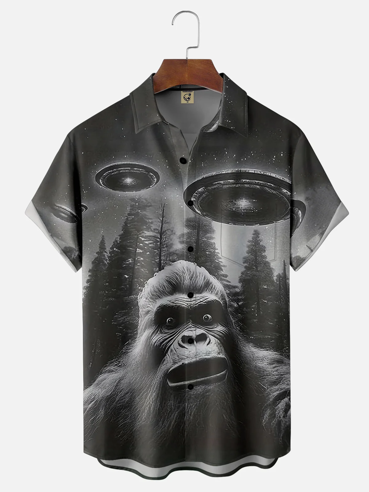 Moisture-wicking UFO Alien Bigfoot Black Chest Pocket Casual Shirt