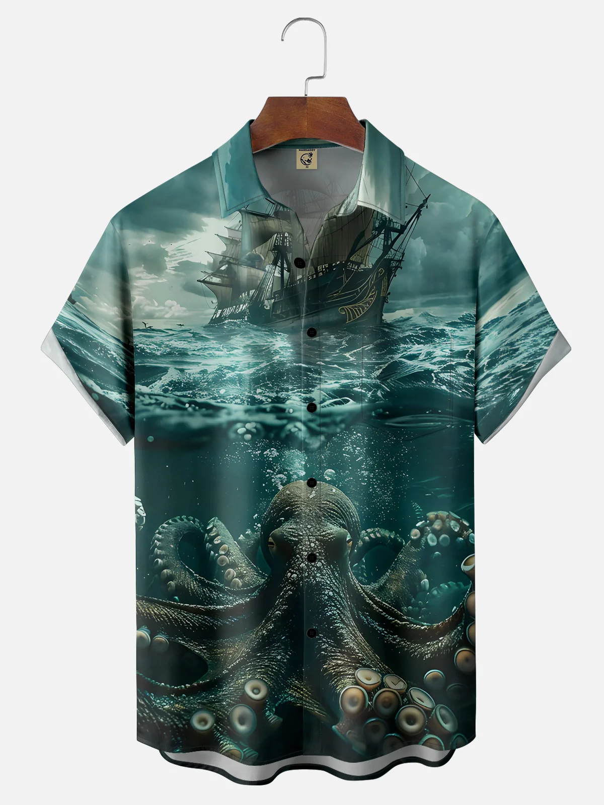 Moisture-wicking Ocean Octopus Pirate Ship Chest Pocket Casual Shirt