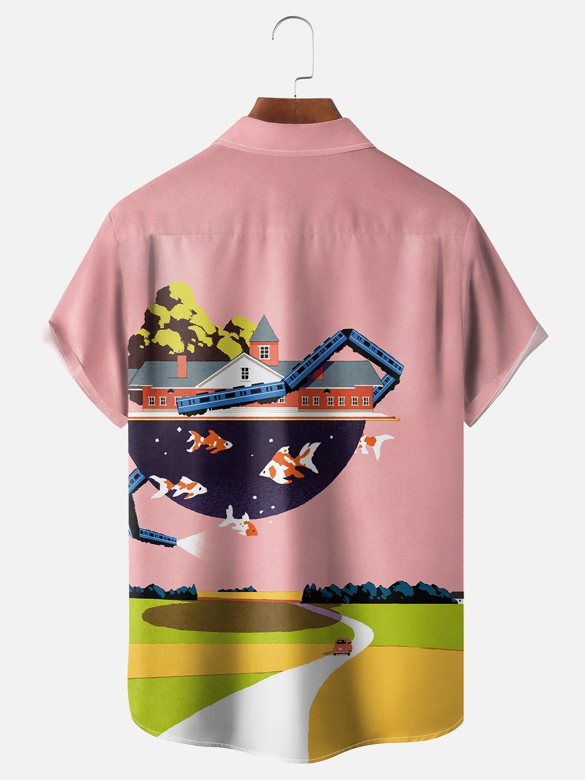 Moisture-wicking Train Goldfish Fun Pattern Chest Pocket Casual Shirt