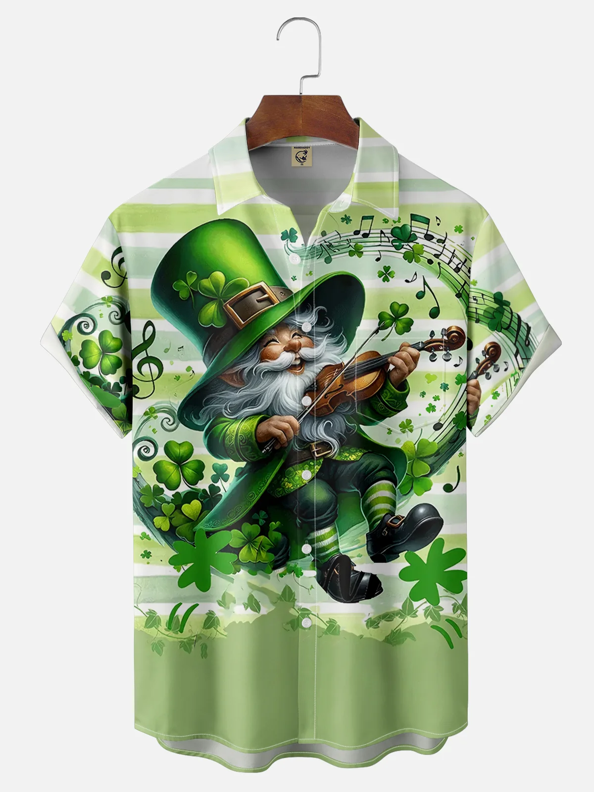 Moisture Wicking St. Patrick's Day Musical Gnome Chest Pocket Casual Shirts