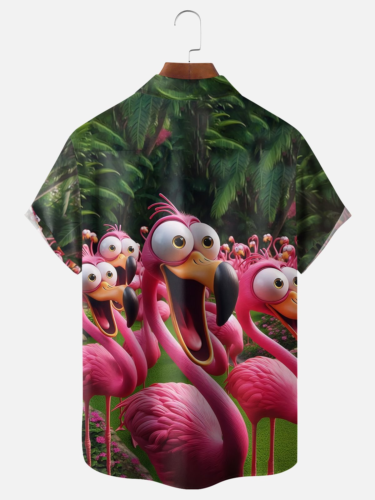 Moisture-wicking Flamingo Funny Shock Art Chest Pocket Hawaiian Shirt