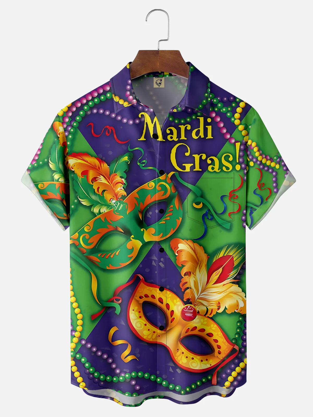 Moisture-wicking Mardi Gras Mask Contrast Color Stitching Chest Pocket Casual Shirt