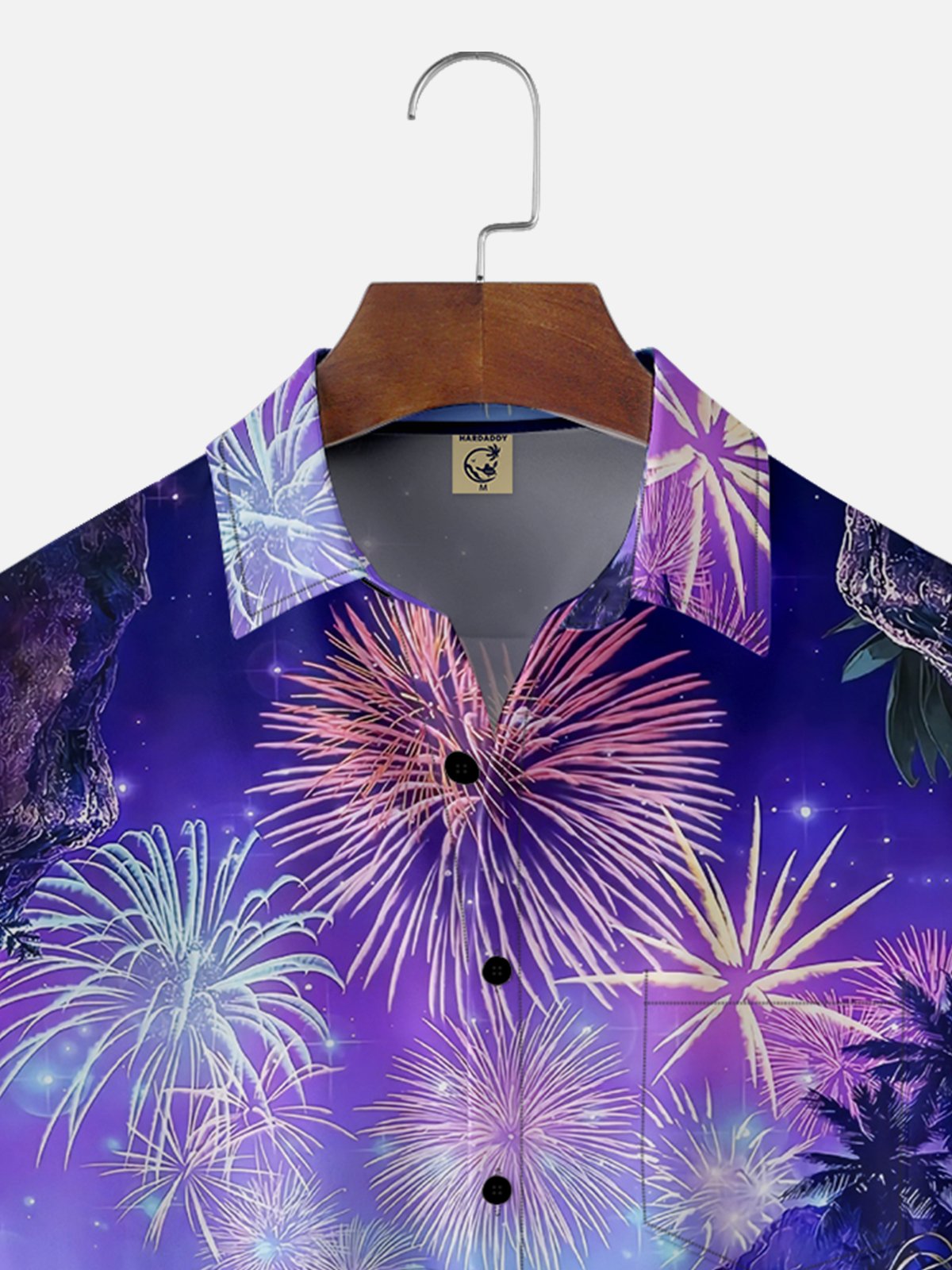 Moisture-wicking Dolphin Fireworks Chest Pocket Hawaiian Shirt