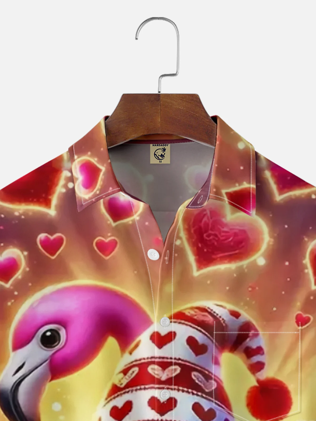 Moisture Wicking Valentine's Day Flamingo Gnome Chest Pocket Casual Shirt