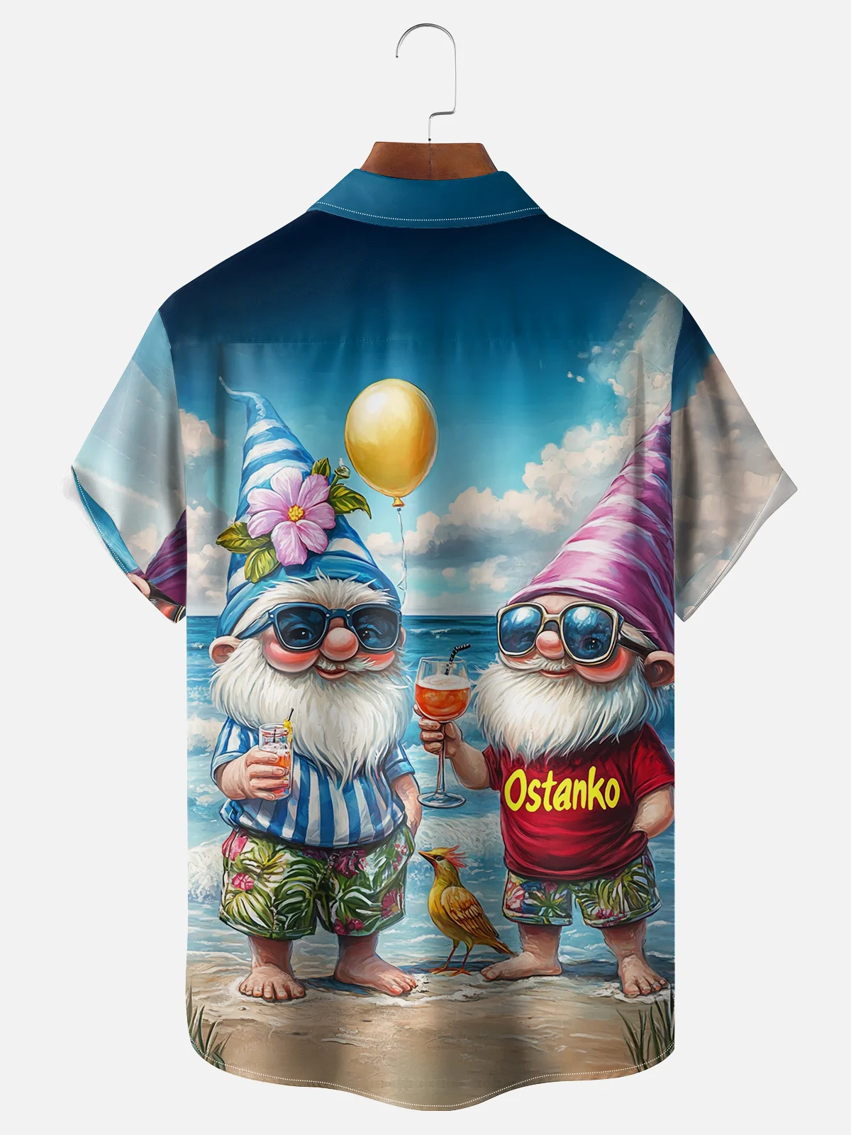 Moisture Wicking Beach Gnome Chest Pocket Hawaiian Shirt