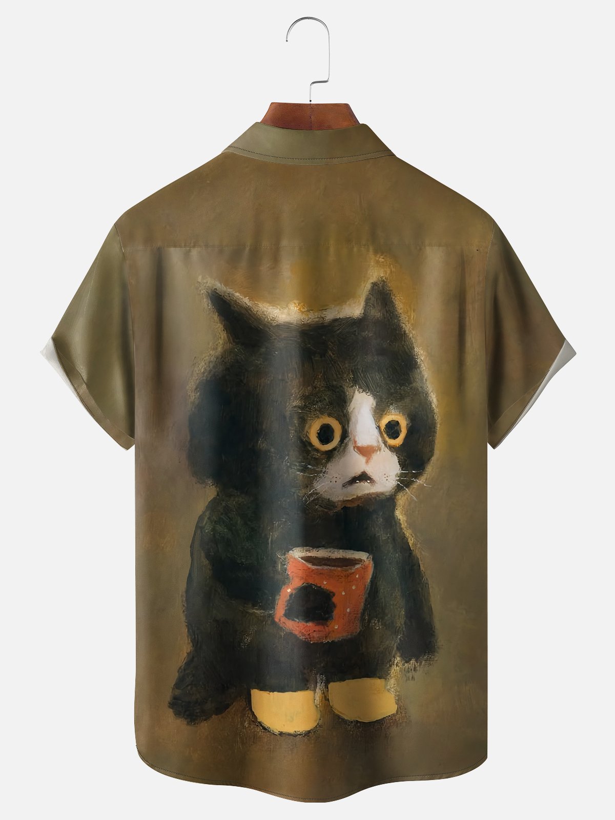 Moisture Wicking Cartoon Cat Chest Pocket Casual Shirt