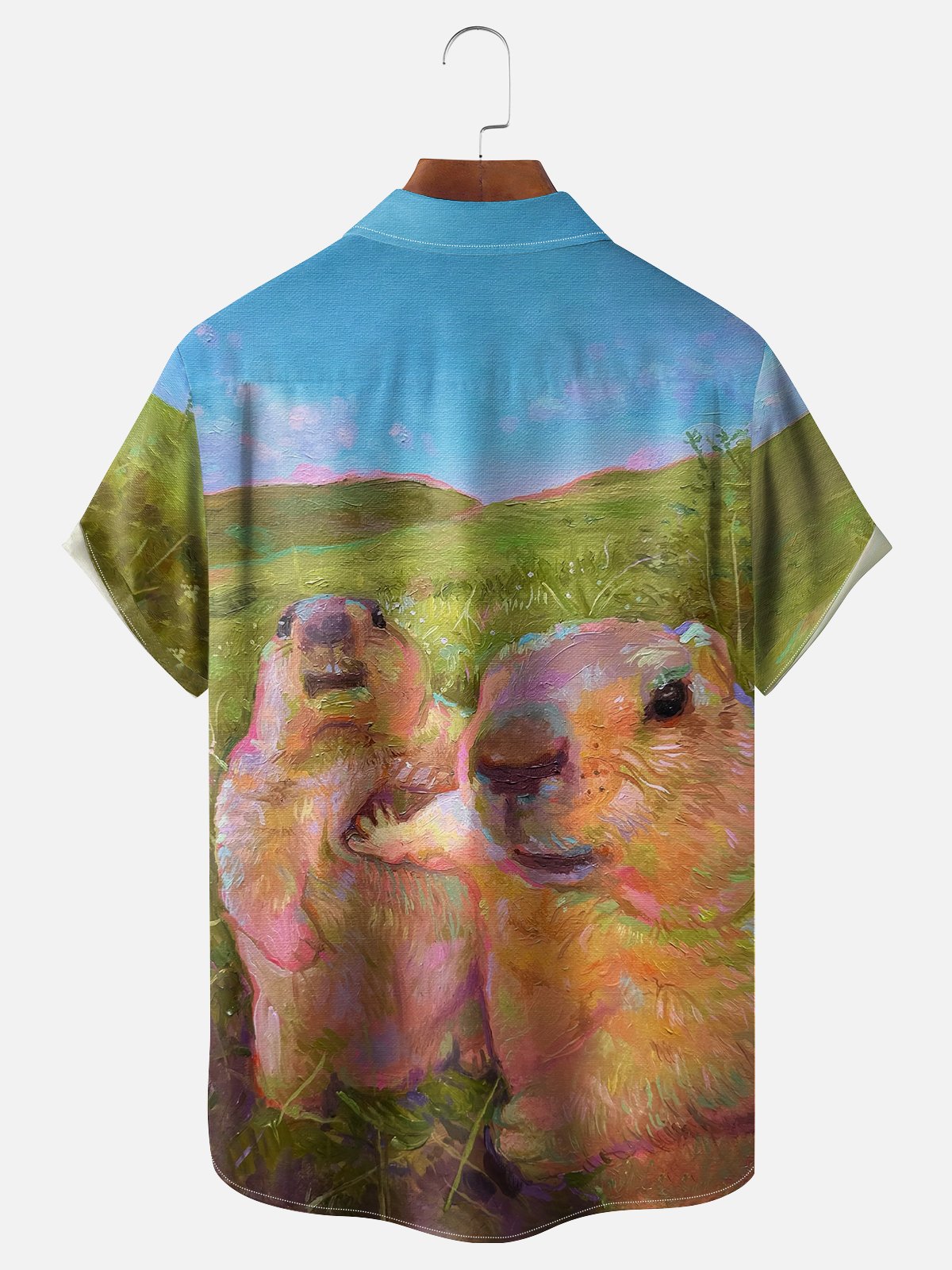 Moisture-wicking Artist Creative Groundhog Animal Painting Chest Pocket Casual Shirt