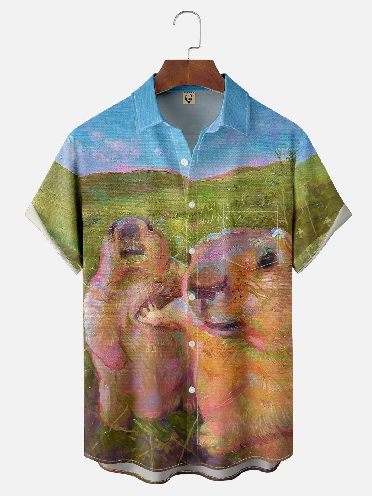 Moisture-wicking Artist Creative Groundhog Animal Painting Chest Pocket Casual Shirt