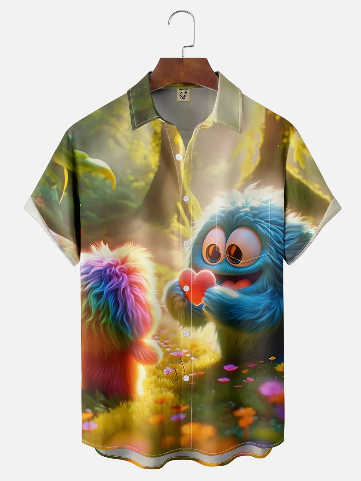 Moisture-wicking Valentine's Day Monster Heart Art Chest Pocket Casual Shirt