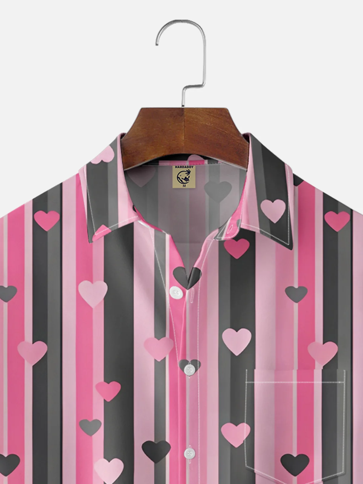 Moisture-wicking Valentine's Day Striped Heart Chest Pocket Casual Shirt