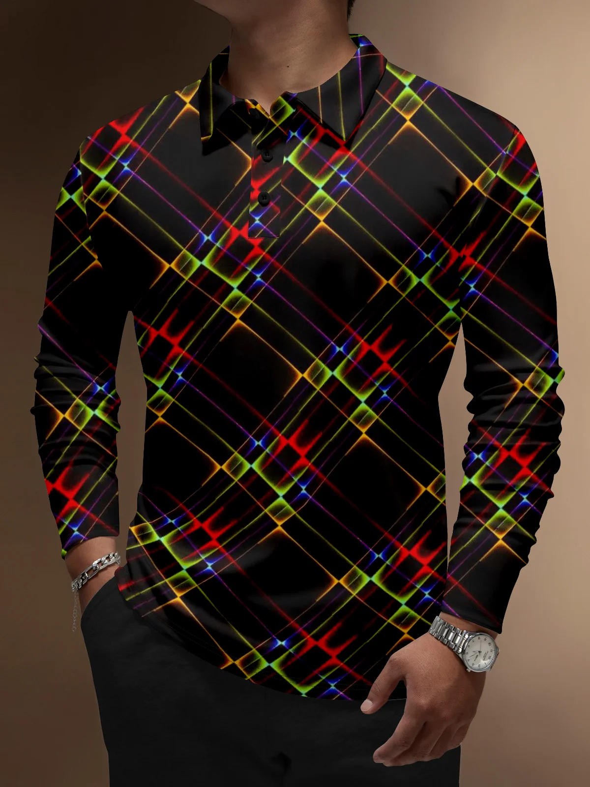 Moisture Wicking Artistic Abstract Colored Lights Golf Polo