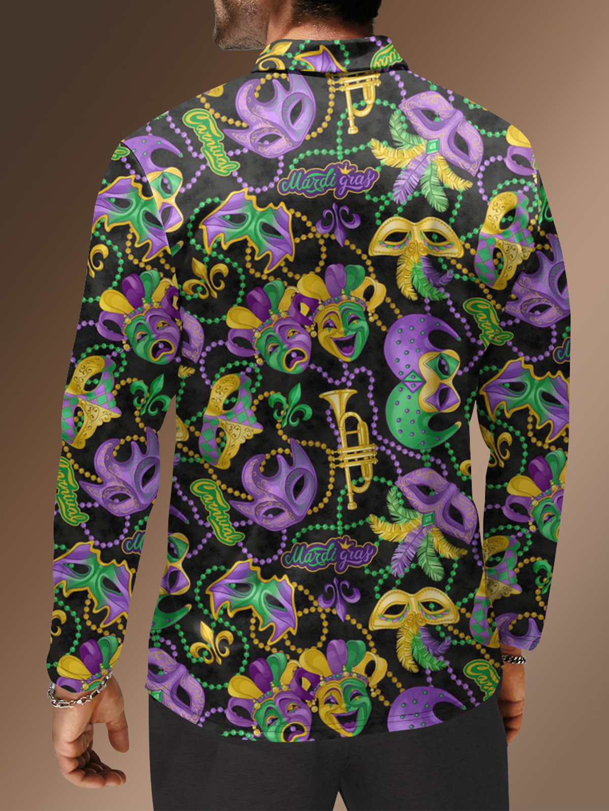 Moisture Wicking Mardi Gras Mask Golf Polo