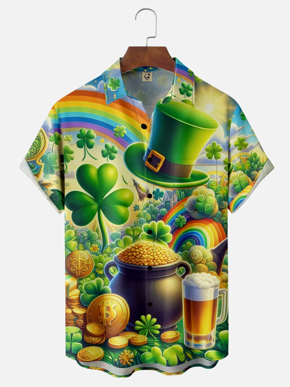 Moisture-wicking St. Patrick'S Day Pot of Gold Clover Beer Chest Pocket Casual Shirt