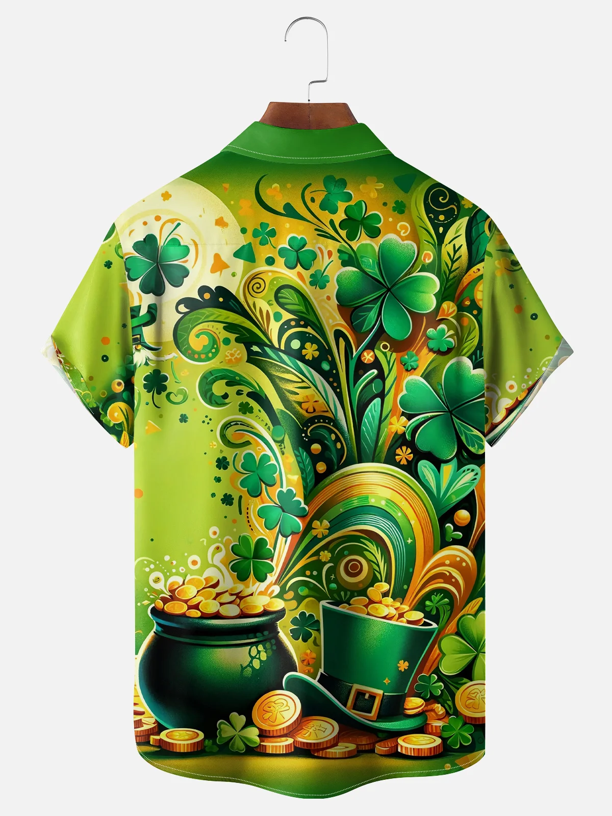 Moisture-wicking St. Patrick'S Day Pot of Gold Four Leaf Clover Chest Pocket Casual Shirt