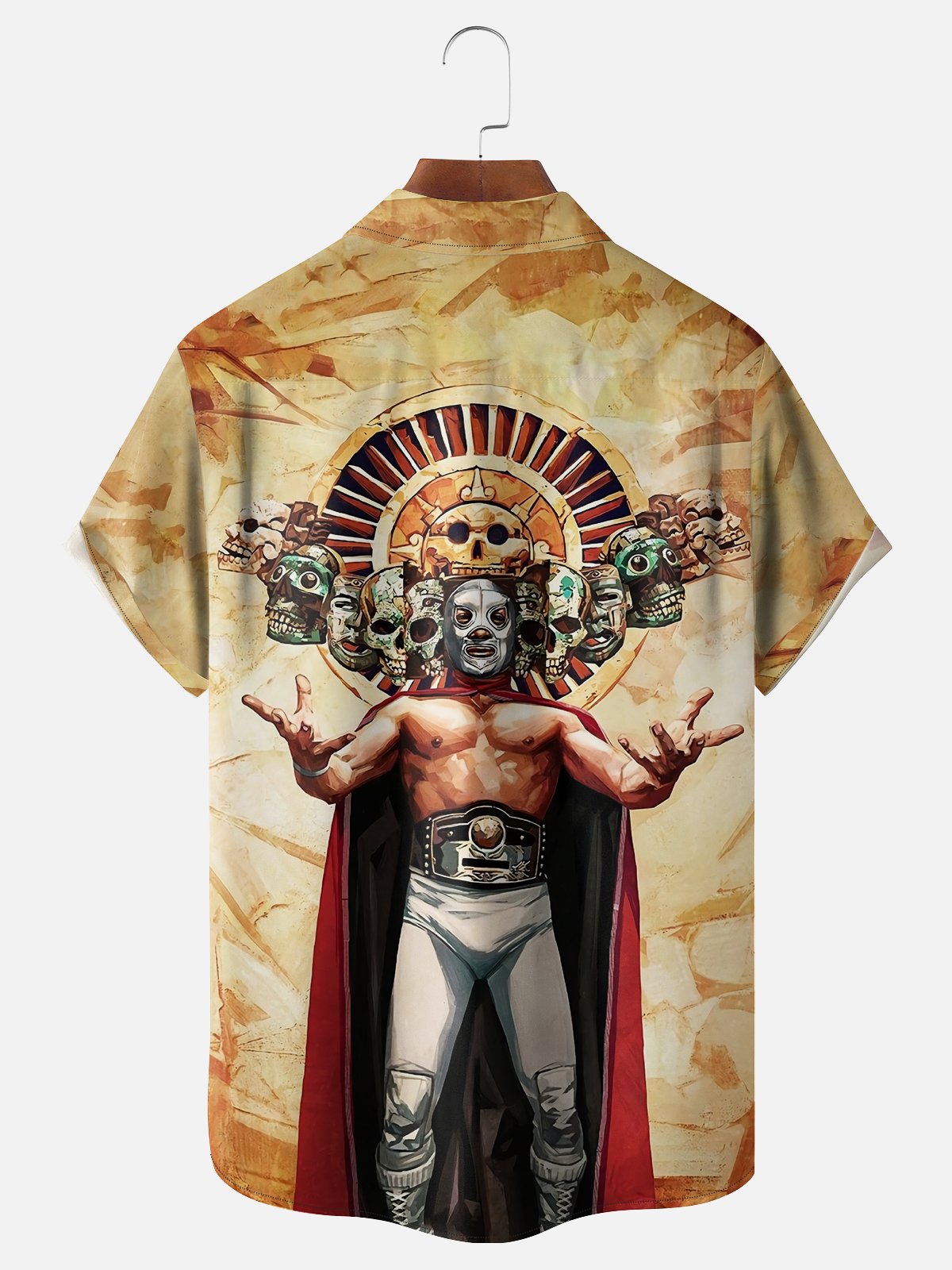 Moisture-wicking Lucha Libre Skeleton Chest Pocket Casual Shirt