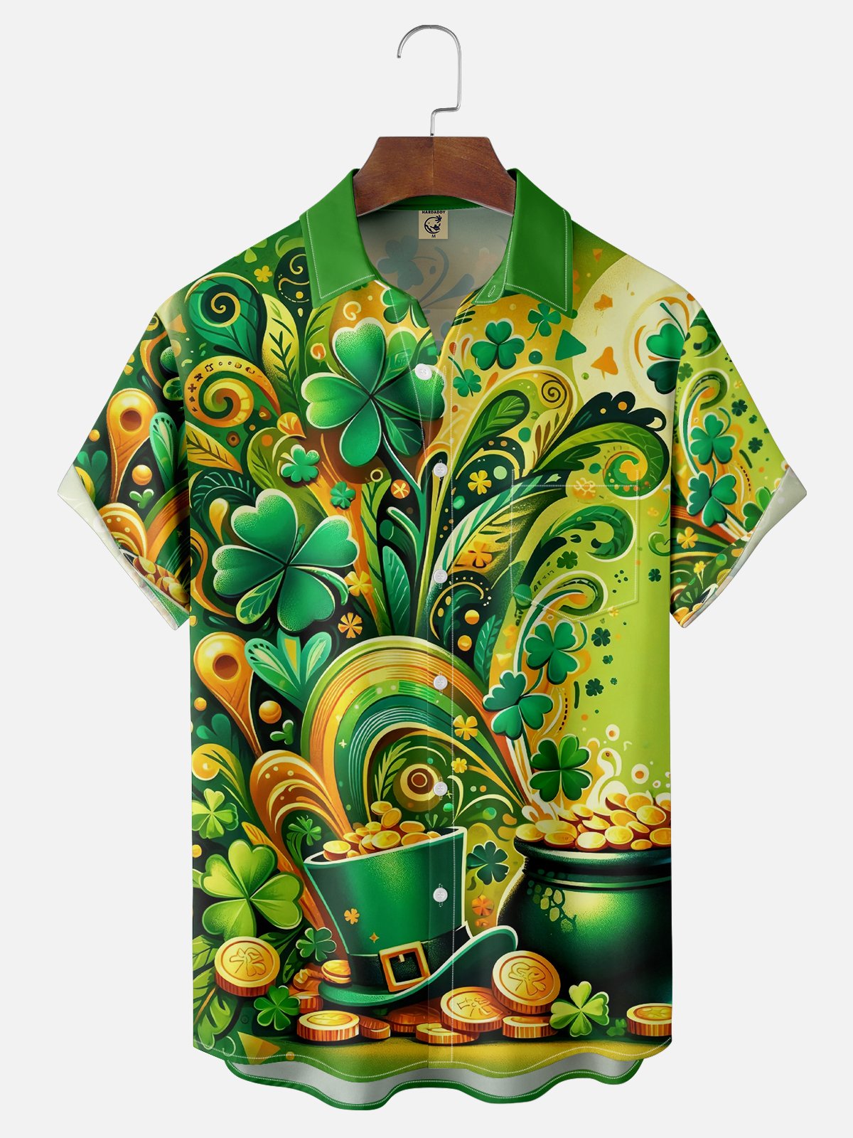 Moisture-wicking St. Patrick'S Day Pot of Gold Four Leaf Clover Chest Pocket Casual Shirt