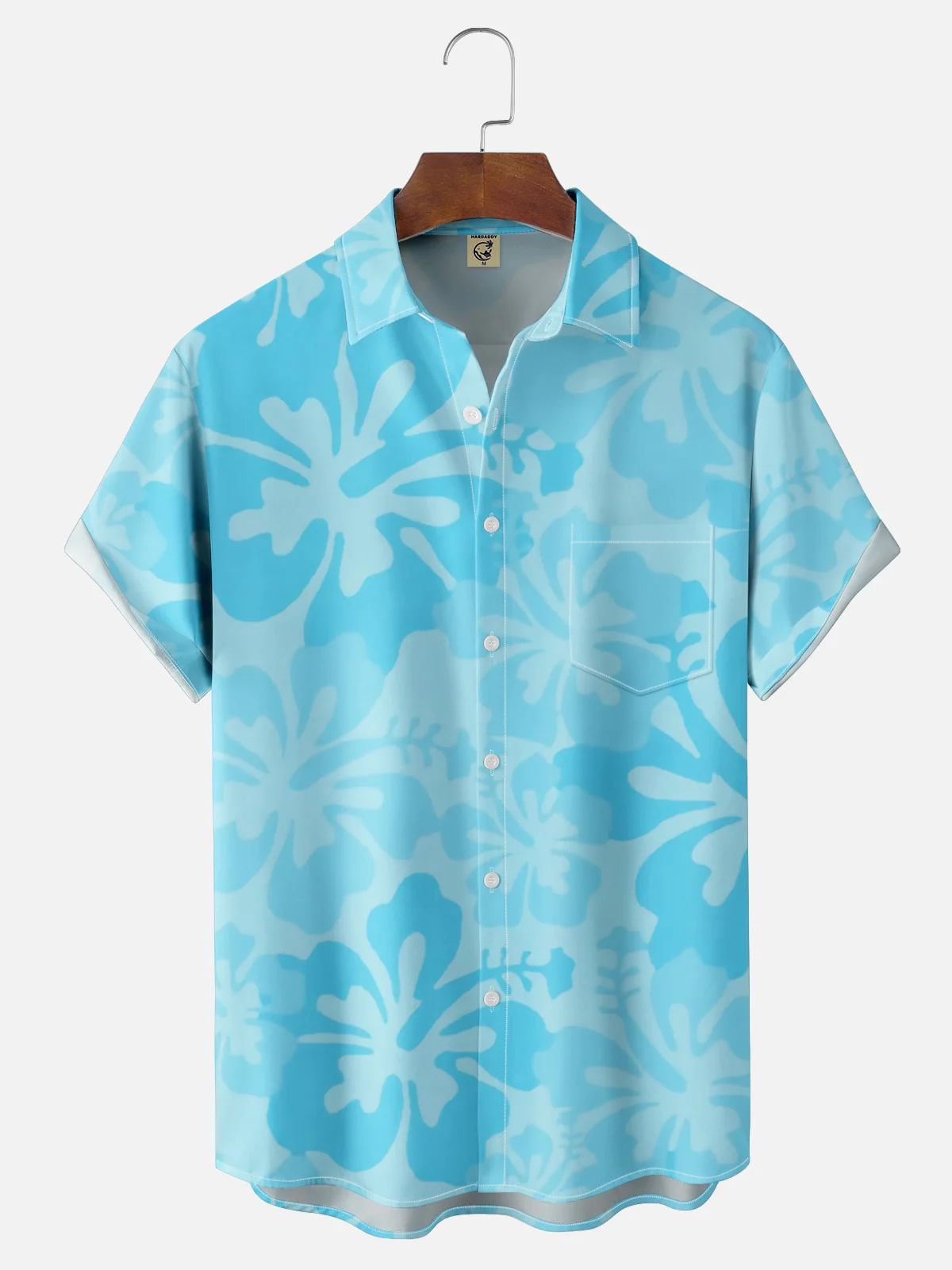 Moisture-wicking Tropical Hibiscus Floral Chest Pocket Hawaiian Shirt