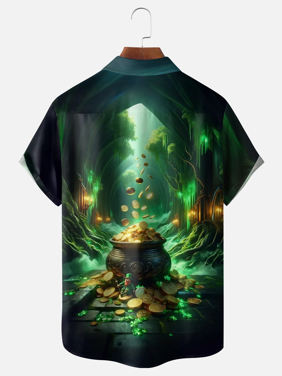 Moisture-wicking St. Patrick'S Day Pot of Gold Shamrock Gnome Chest Pocket Casual Shirt