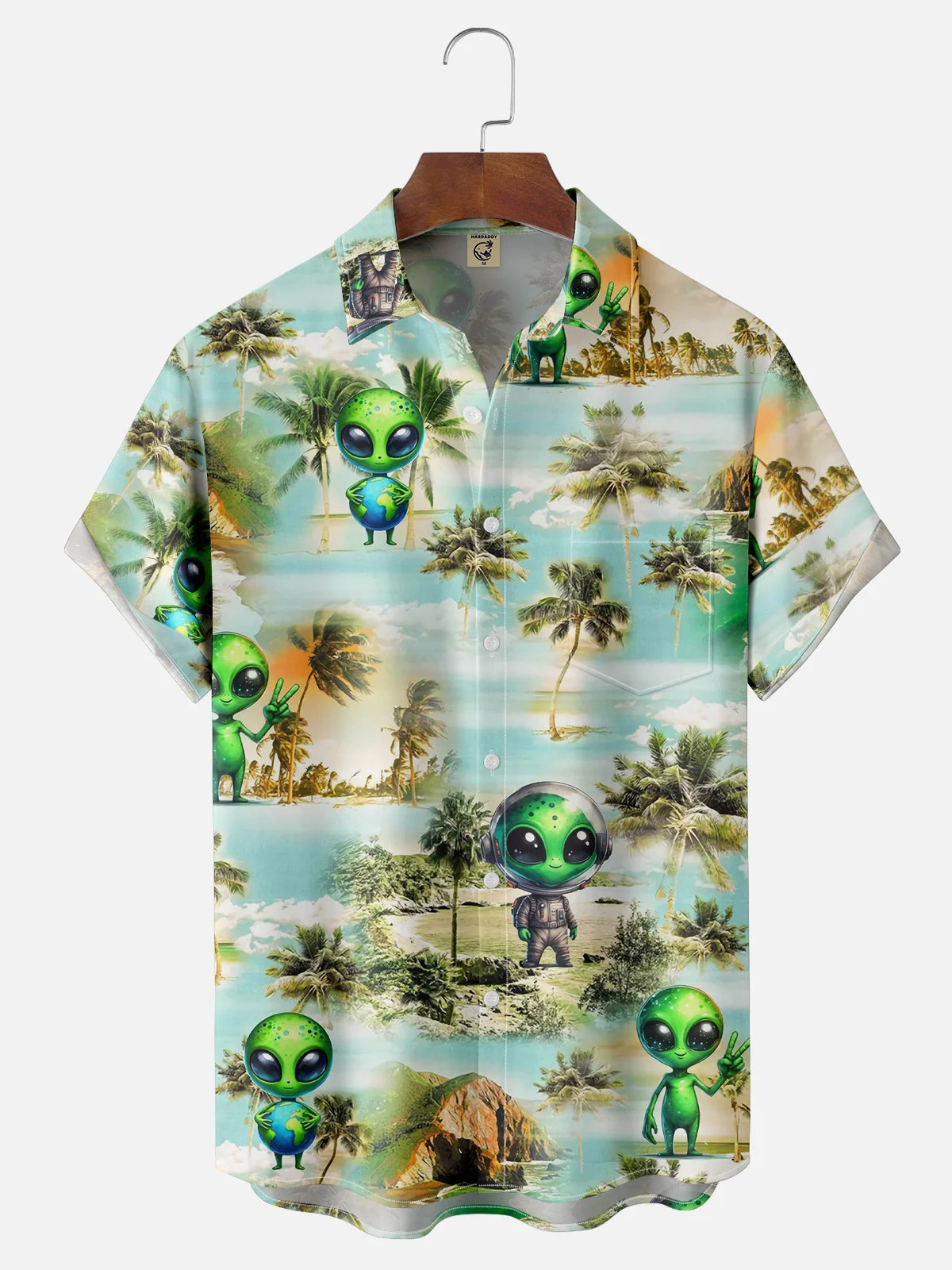 Moisture Wicking Tropical Floral Alien Hawaiian Shirt