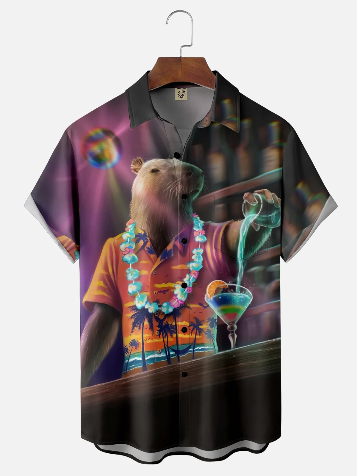 Moisture-wicking Capybara Cocktail Disco Chest Pocket Hawaiian Shirt