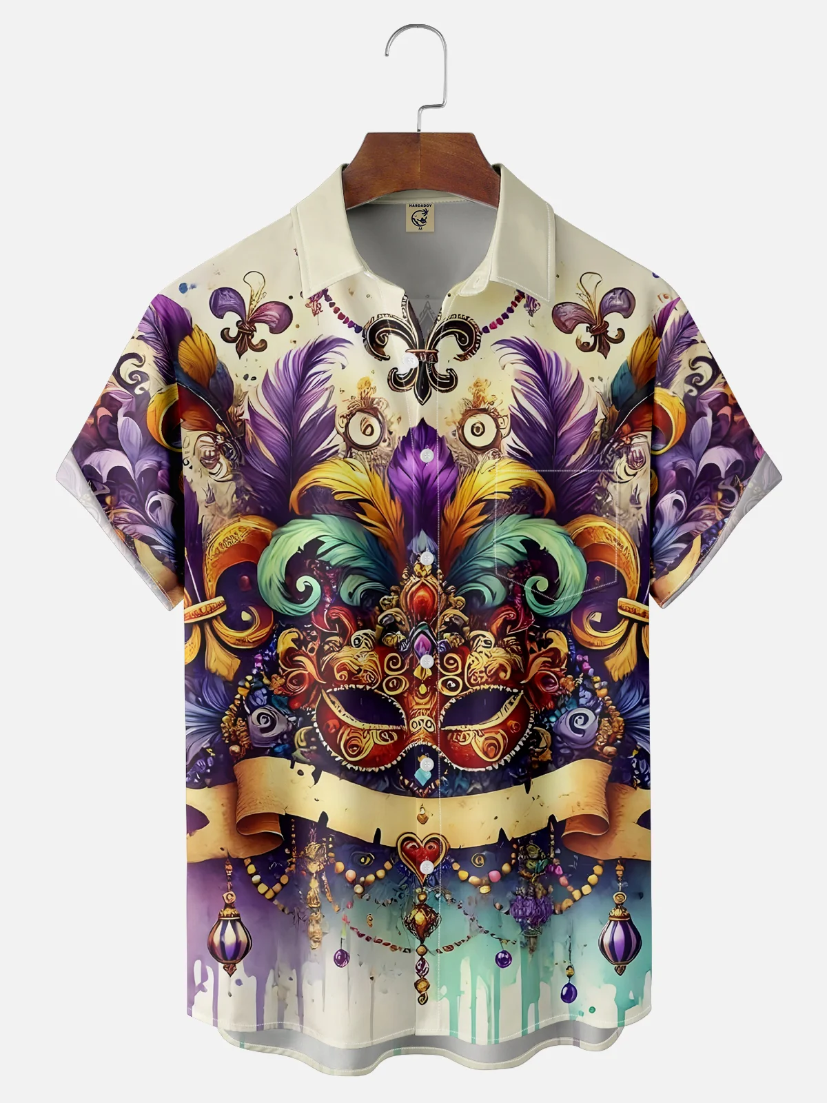 Moisture-wicking Mardi Gras Mask Feathers Chest Pocket Casual Shirt