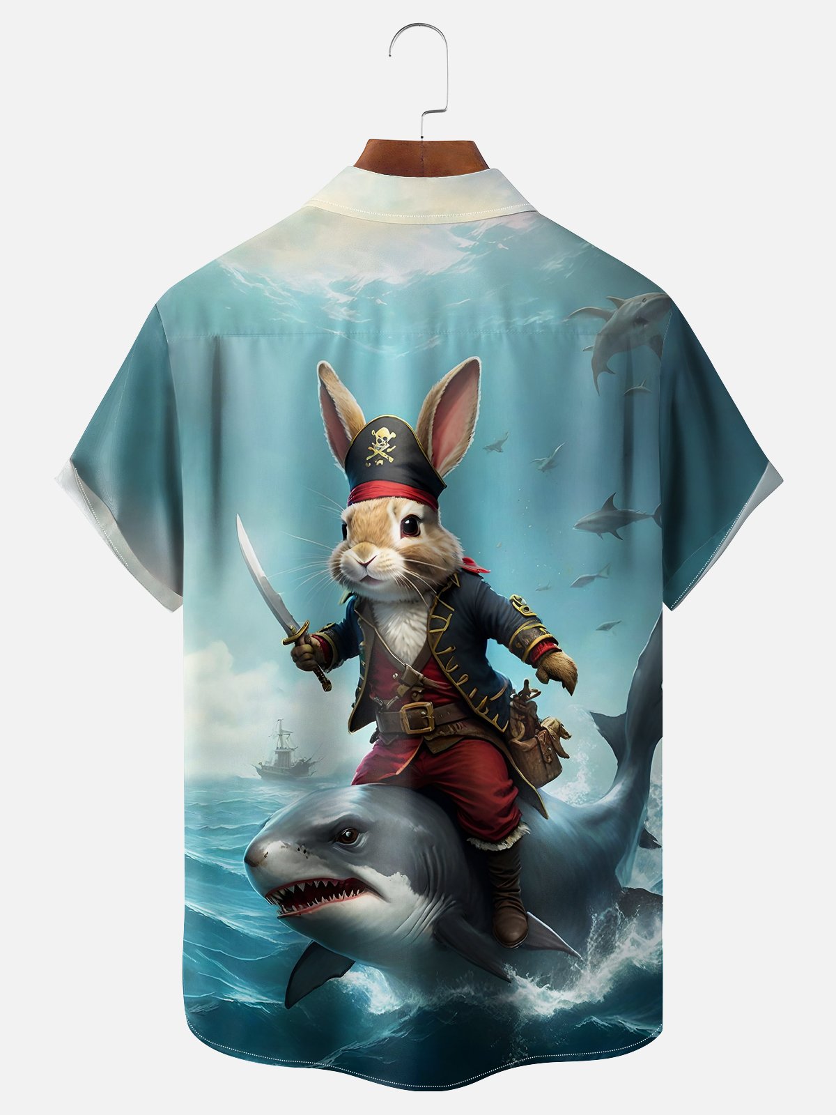 Moisture-wicking Pirate Rabbit Shark Ride Chest Pocket Casual Shirt