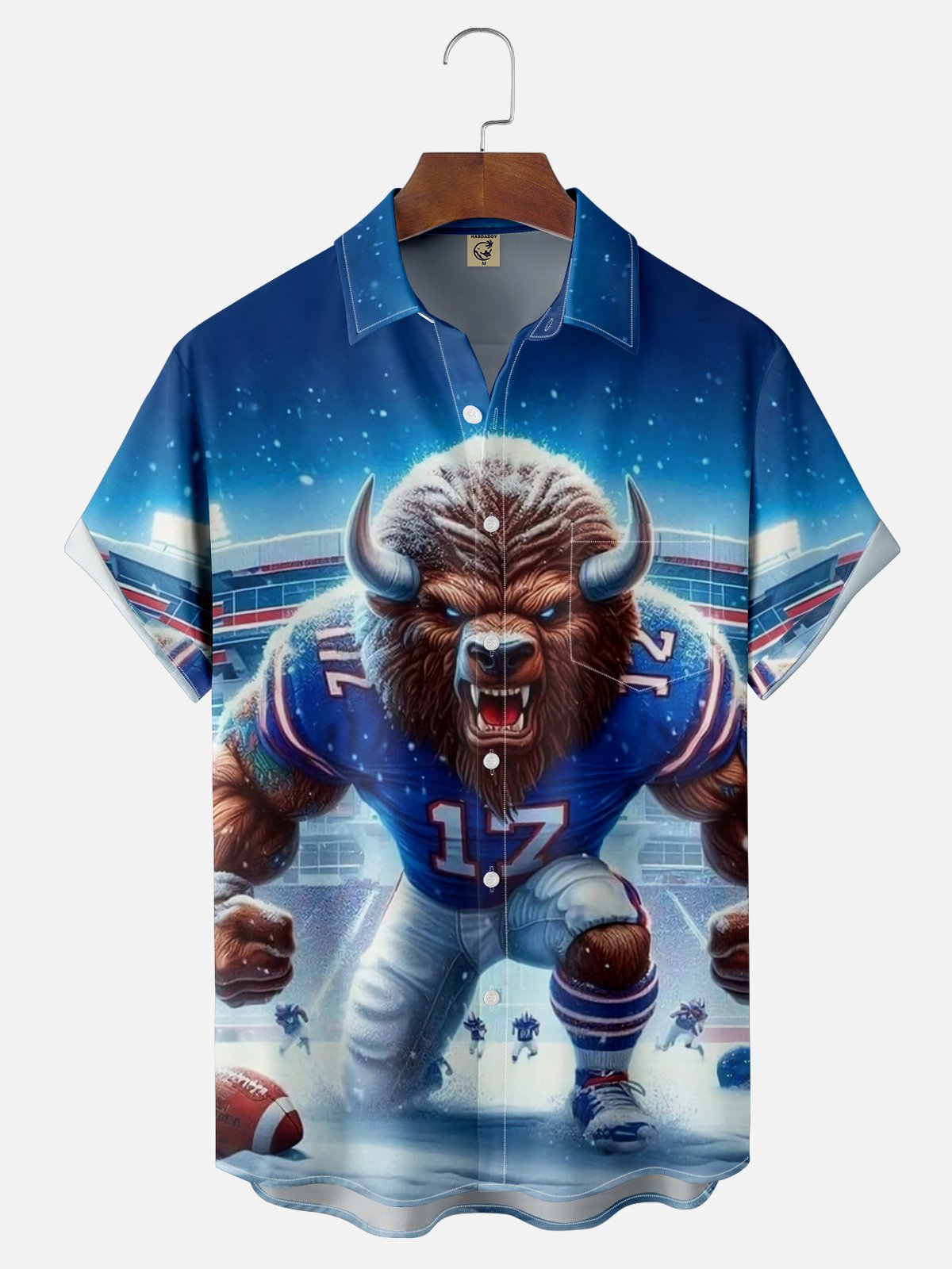 Moisture Wicking New York Buffalo Art Football Cow Chest Pocket Casual Shirt