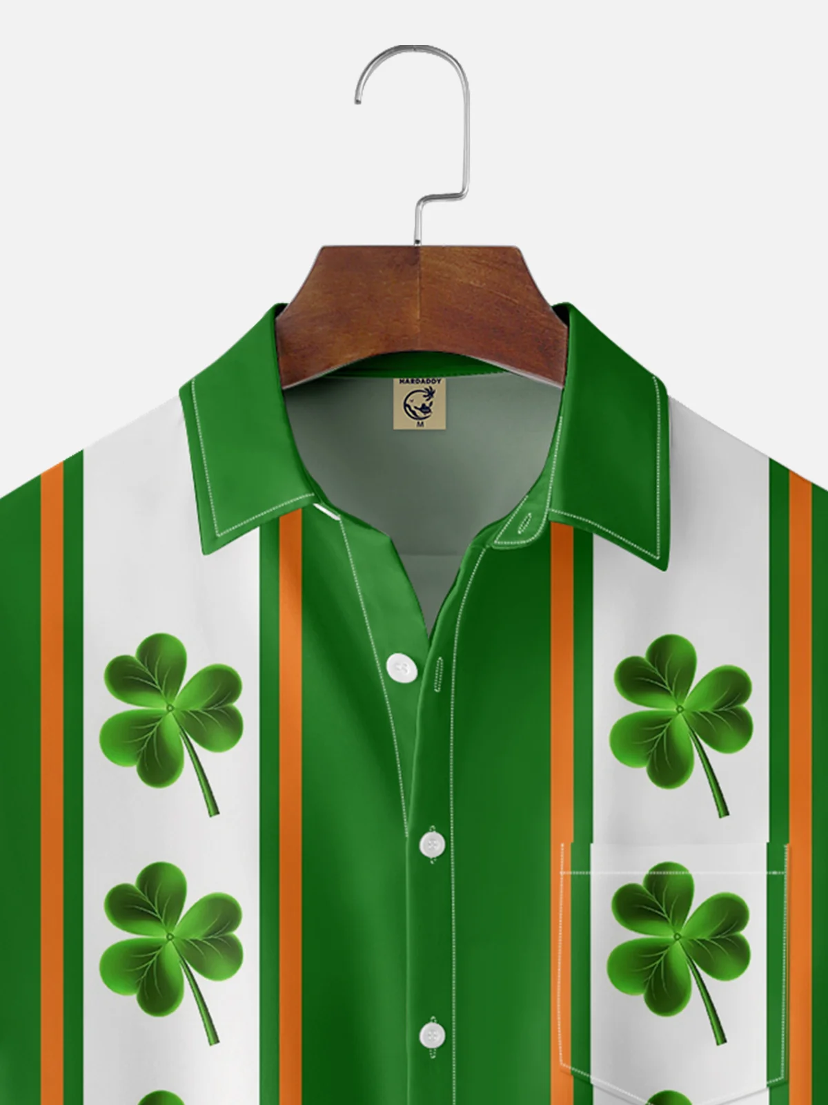 Moisture-wicking St Patrick‘s Day Shamrock Chest Pocket Bowling Shirt