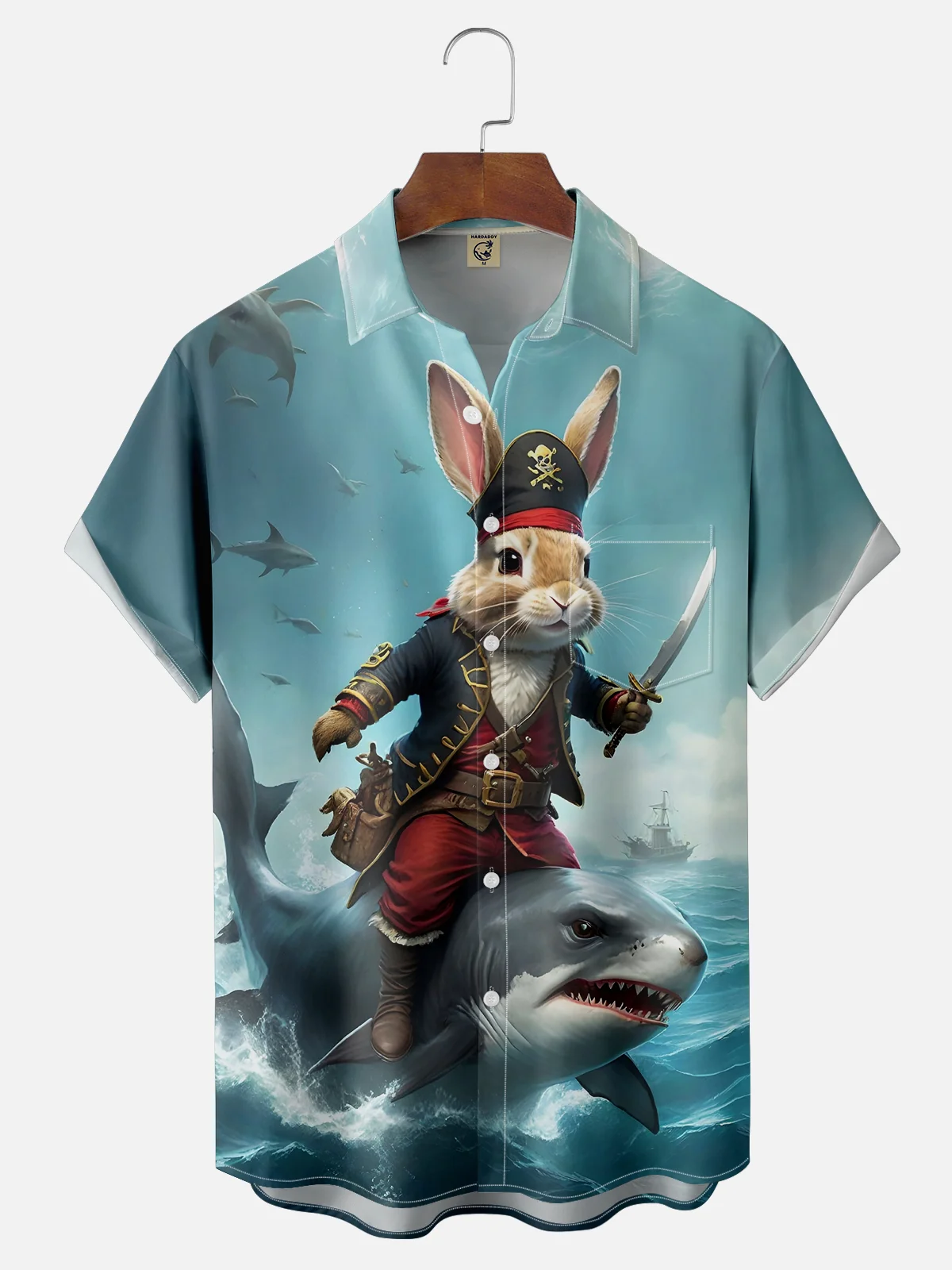 Moisture-wicking Pirate Rabbit Shark Ride Chest Pocket Casual Shirt