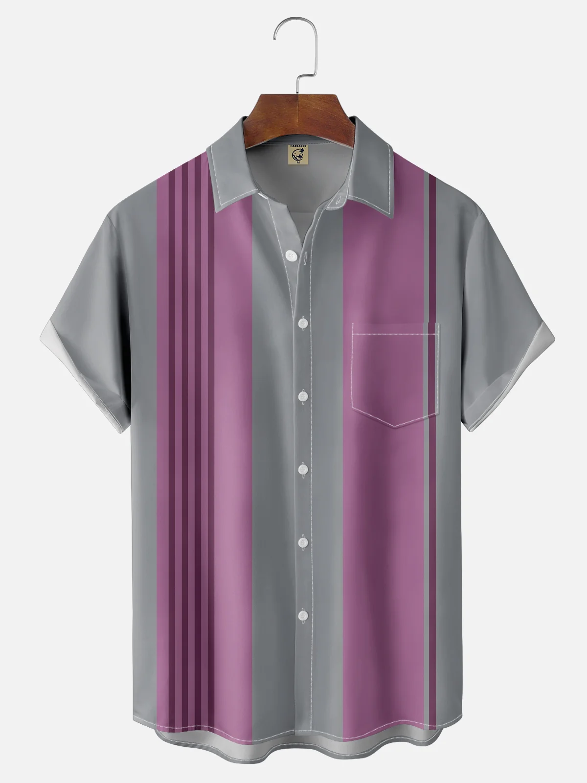 Moisture-wicking Striped Chest Pocket Bowling Shirt