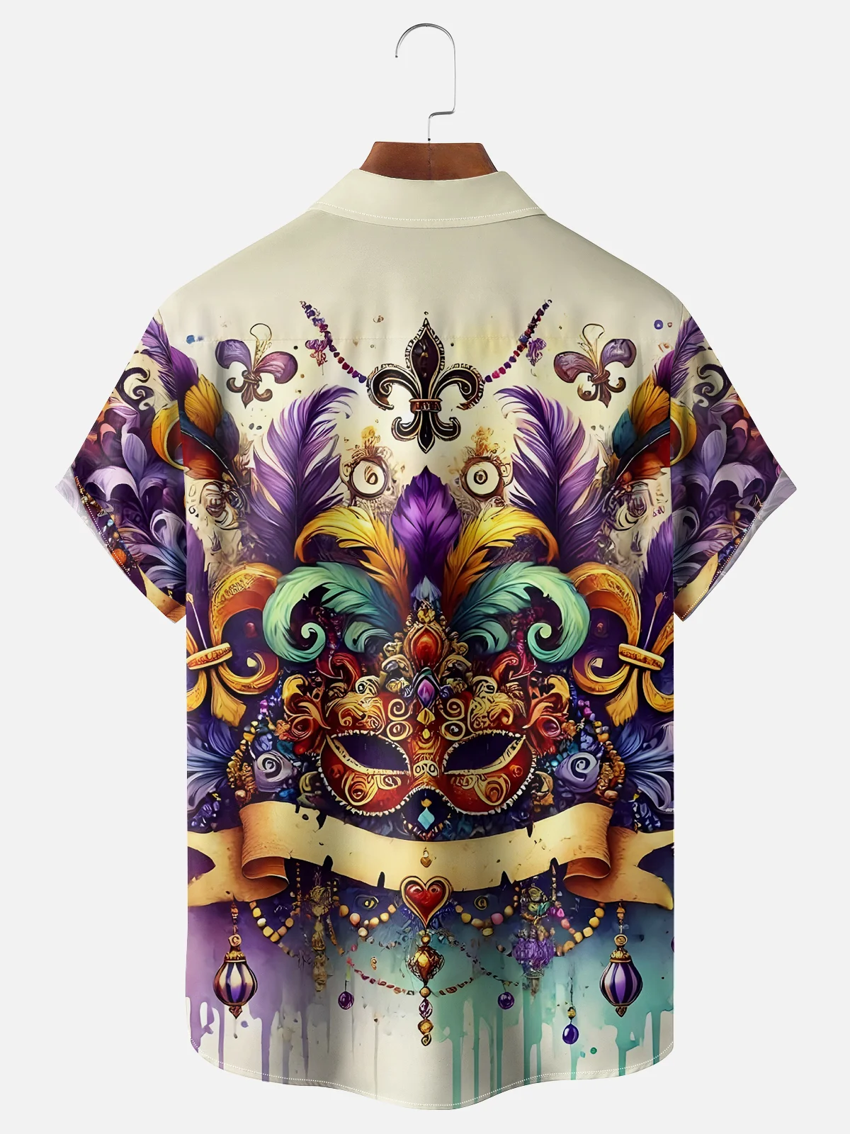 Moisture-wicking Mardi Gras Mask Feathers Chest Pocket Casual Shirt