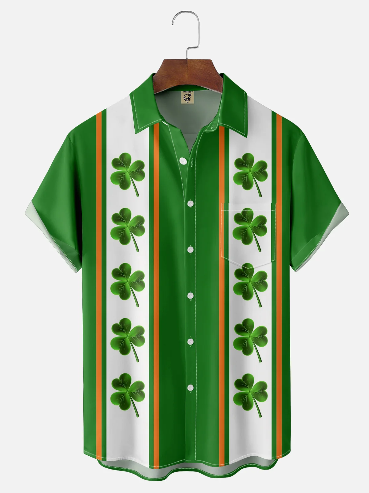 Moisture-wicking St Patrick‘s Day Shamrock Chest Pocket Bowling Shirt