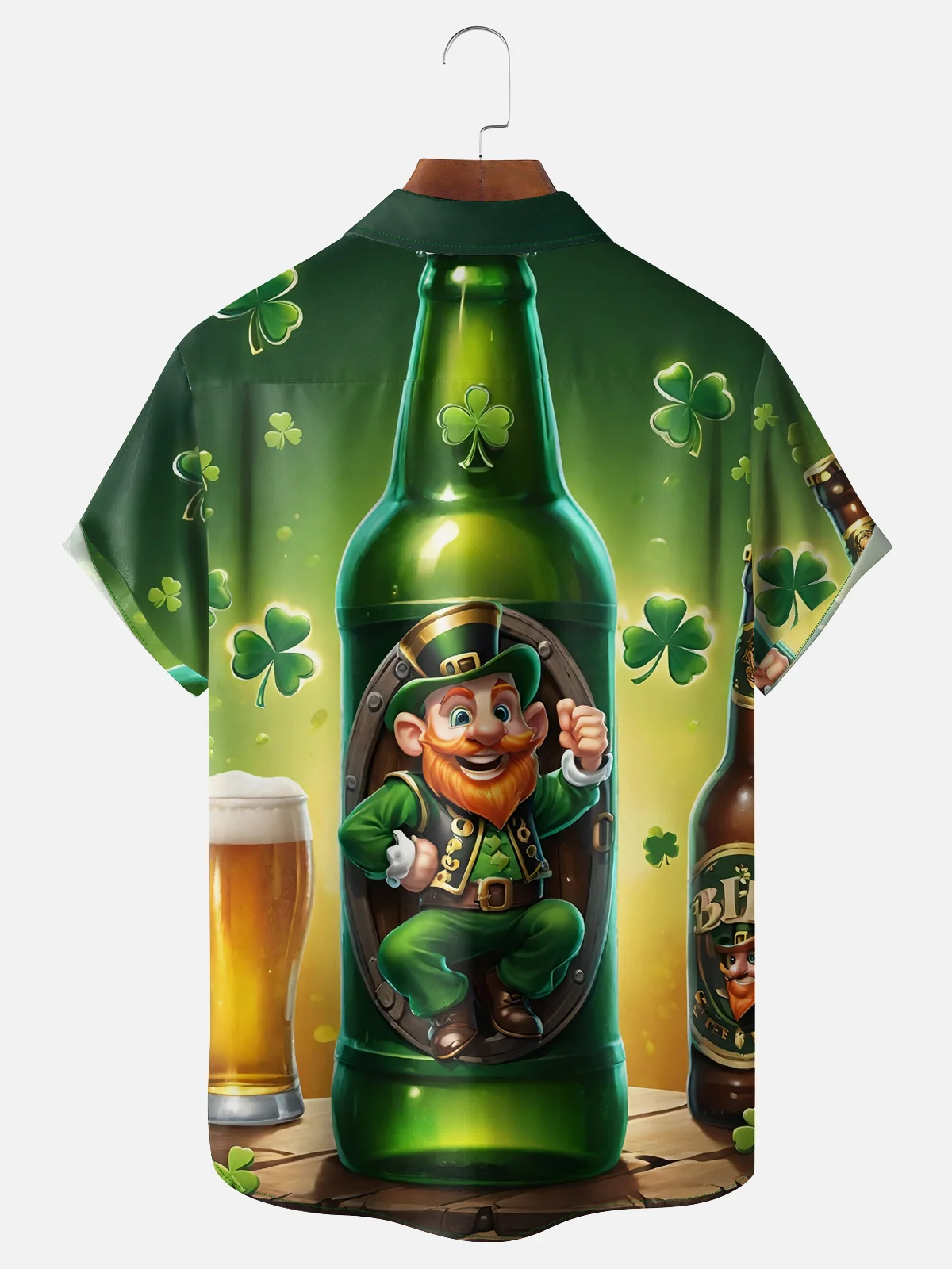 Moisture-wicking St Patricks Day Shamrock Beer Chest Pocket Casual Shirt