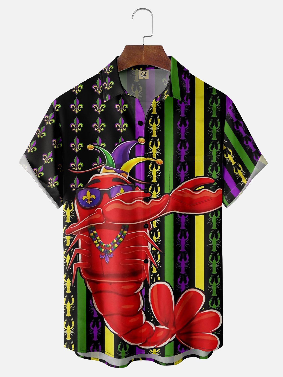 Moisture-wicking Mardi Gras Lobster Lily Chest Pocket Casual Shirt